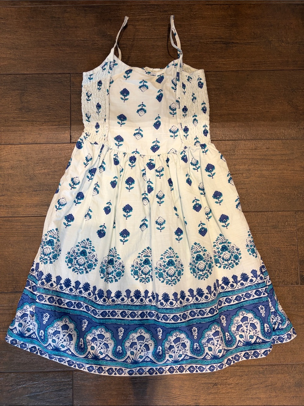 GAP White Sundress with Blue Paisley Border